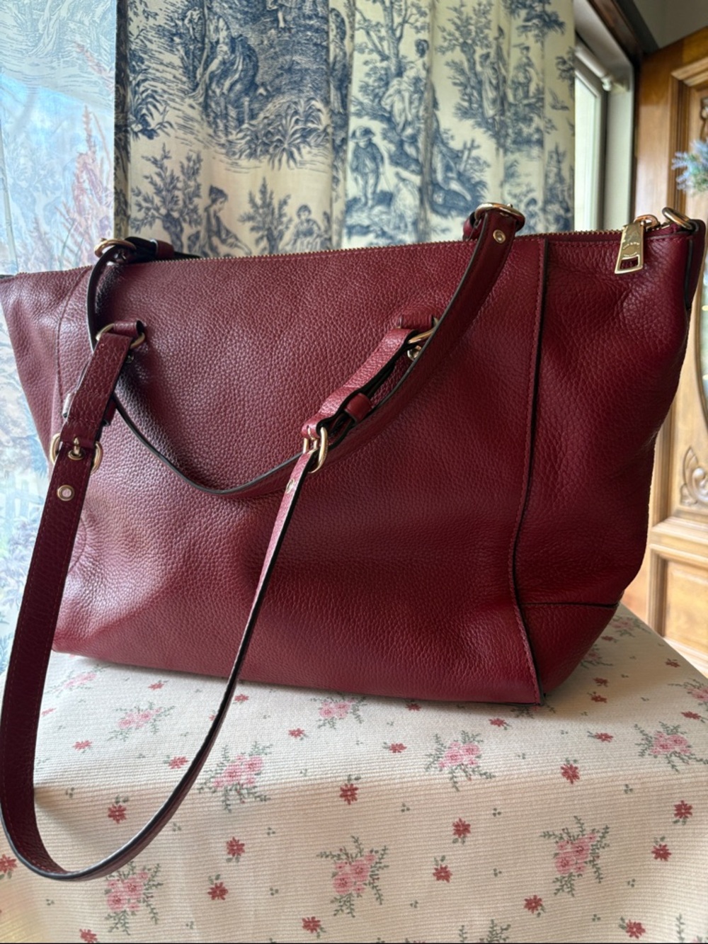 COACH Pebbled Leather Tote in Burgundy Red - Picture 6 of 12